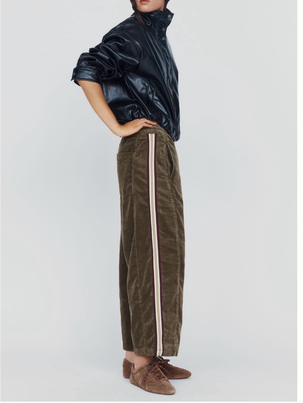 Pilcro Anthropologie Izzie Relaxed Corduroy Pull On Barrel Pants Olive Small